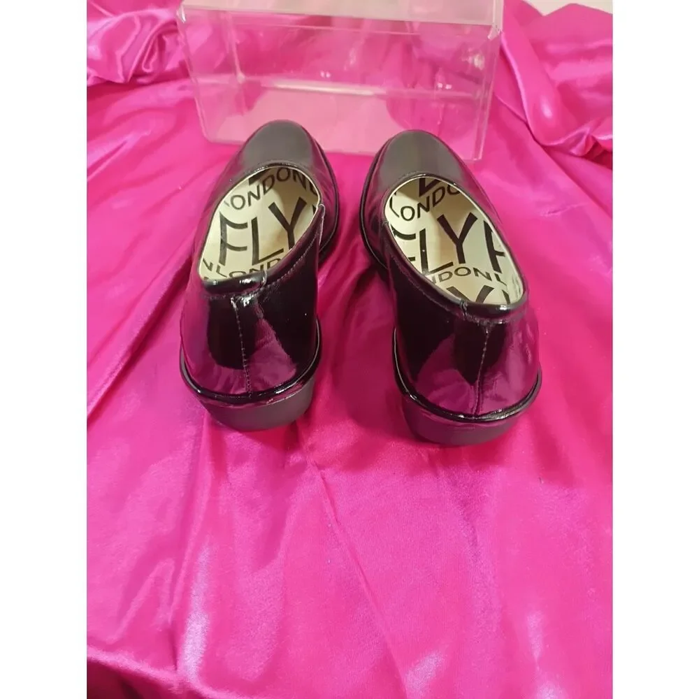 FLY London Black Patent Leather Yaz Wedge Pump Women's EU Size 36 US 5.5-6.